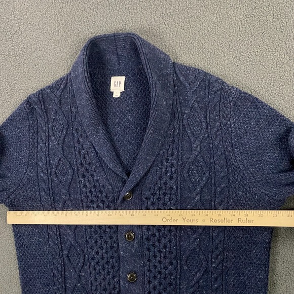 Gap Cardigan Sweater Mens L Budding Cable Knit Fisherman Shawl Collar Grandpa - Picture 6 of 9
